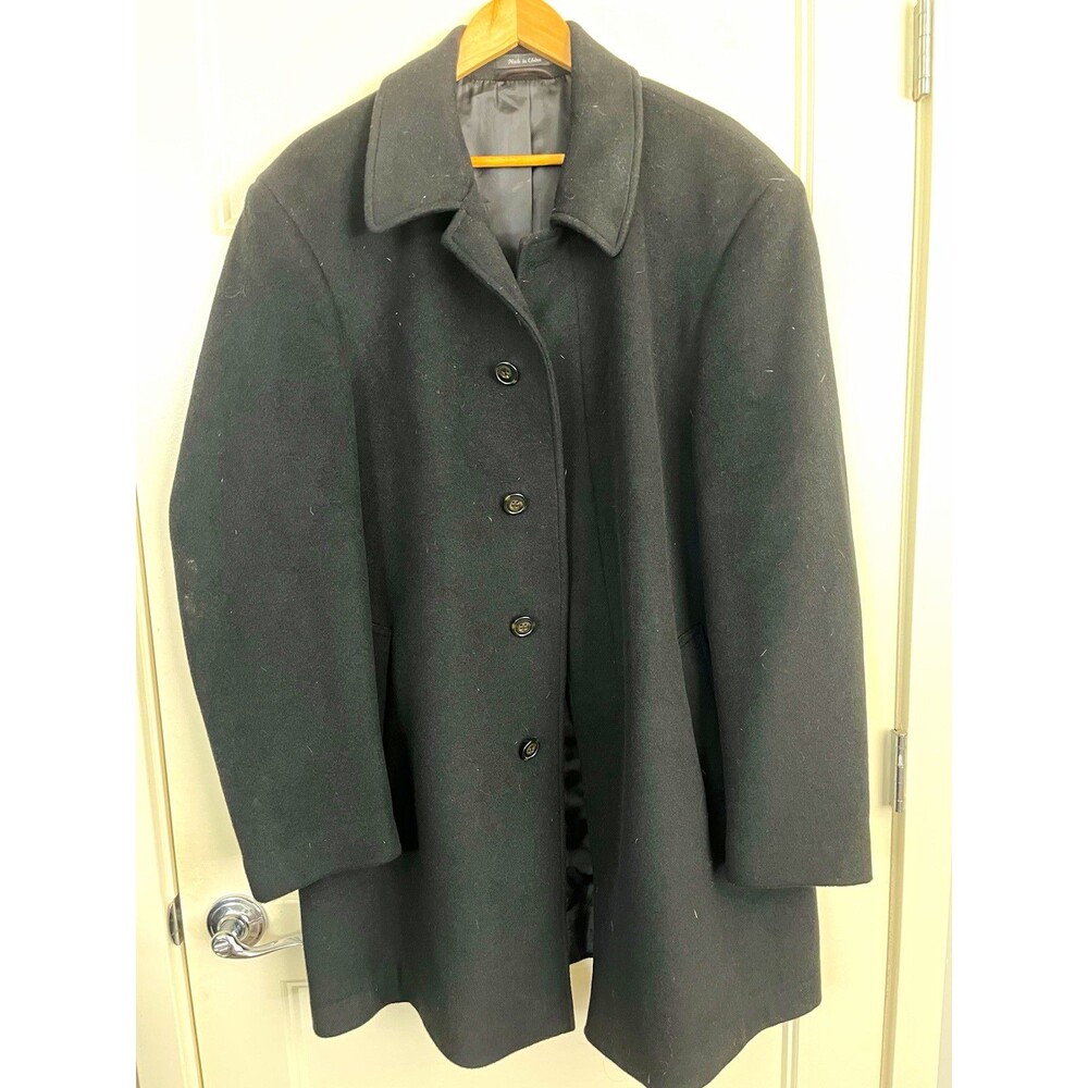 Lauren Ralph Lauren Men's Black Button Front Overcoat Green Label 46L Wool Blend